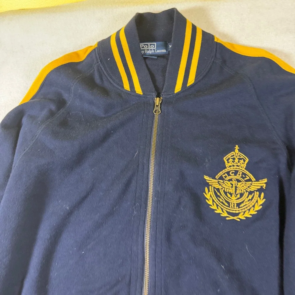 Polo Ralph Lauren Mens Navy‎ Blue Yellow Crest Full Zip Track Jacket Medium